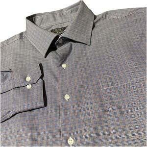 Oak Hill Premium Dress Shirt Mens 18.5 36/37T Fit By DXL Blue Brown Plaid Supima